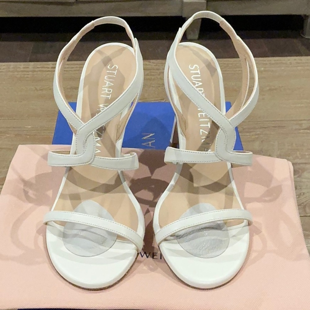Stuart Weitzman White Leather Crisscross Slingback Sandals